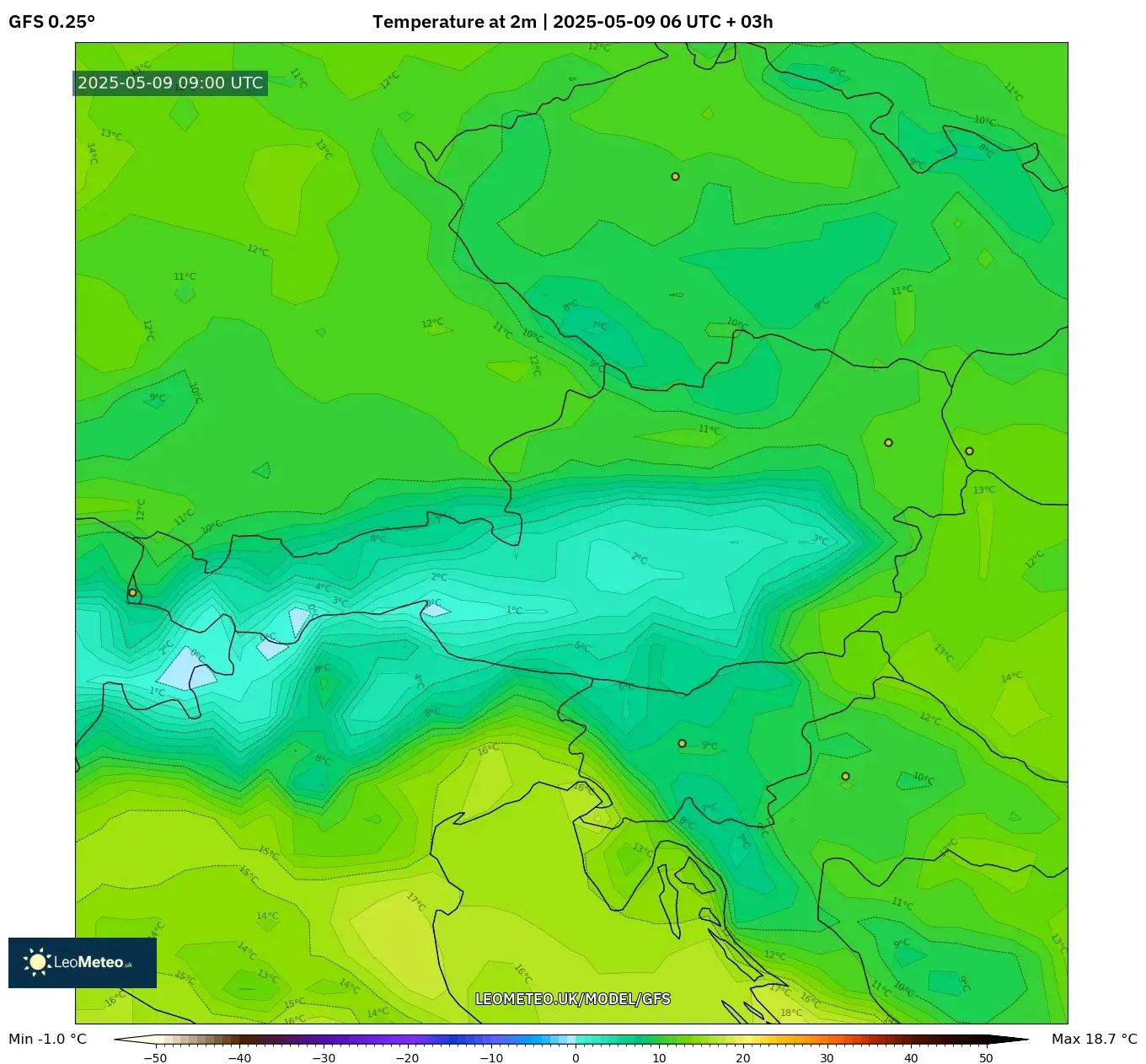 GFS - Austria, Temperature at 2m GFS - Austria, Temperature at 2m