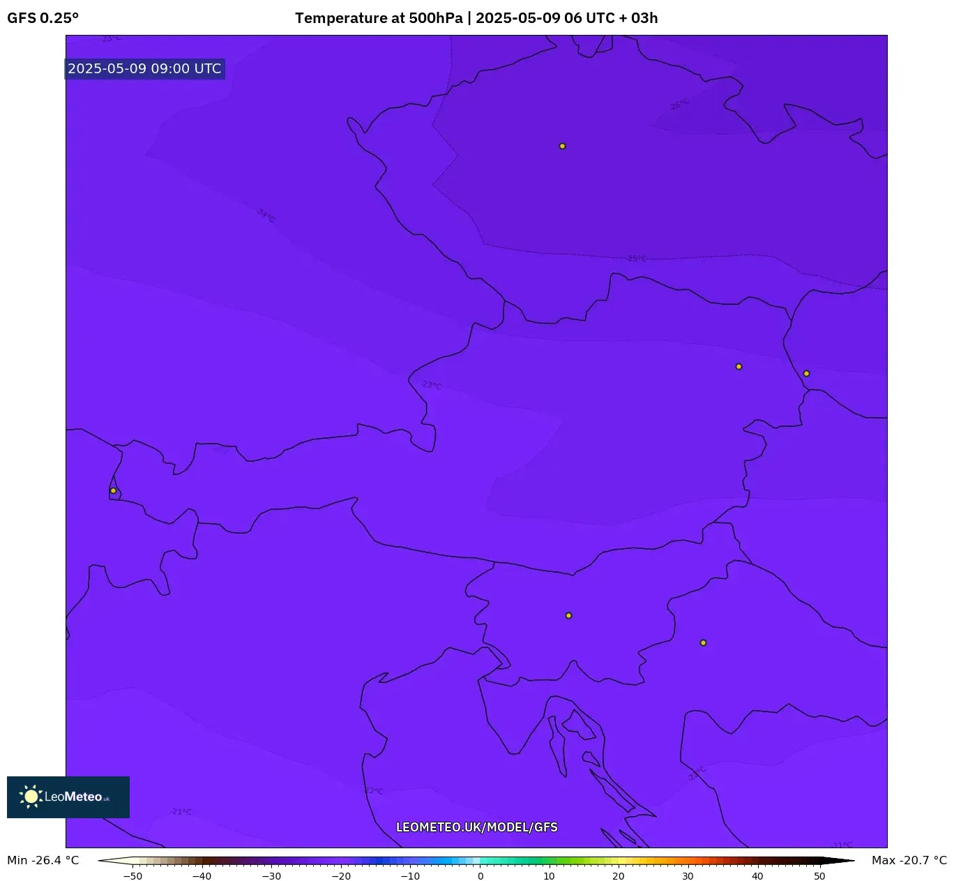GFS - Austria, Temperature at 500hPa GFS - Austria, Temperature at 500hPa