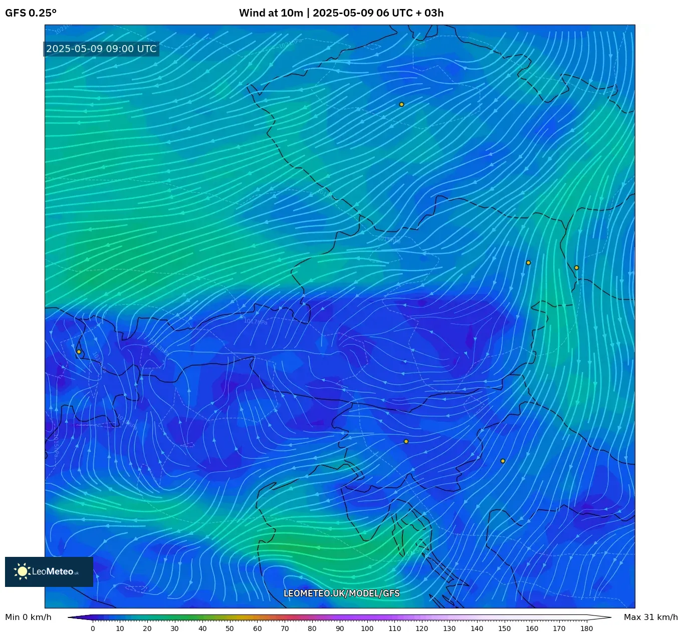 GFS - Austria, Wind at 10m GFS - Austria, Wind at 10m