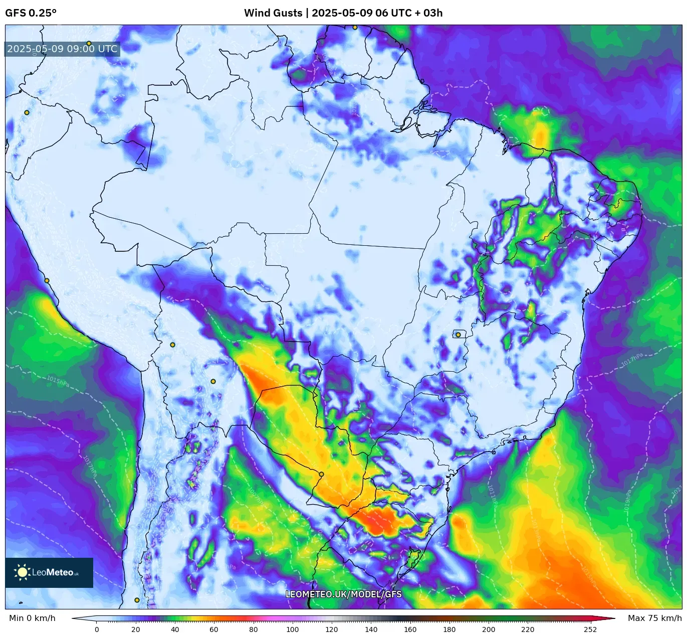 GFS - Brazil, Wind Gusts GFS - Brazil, Wind Gusts