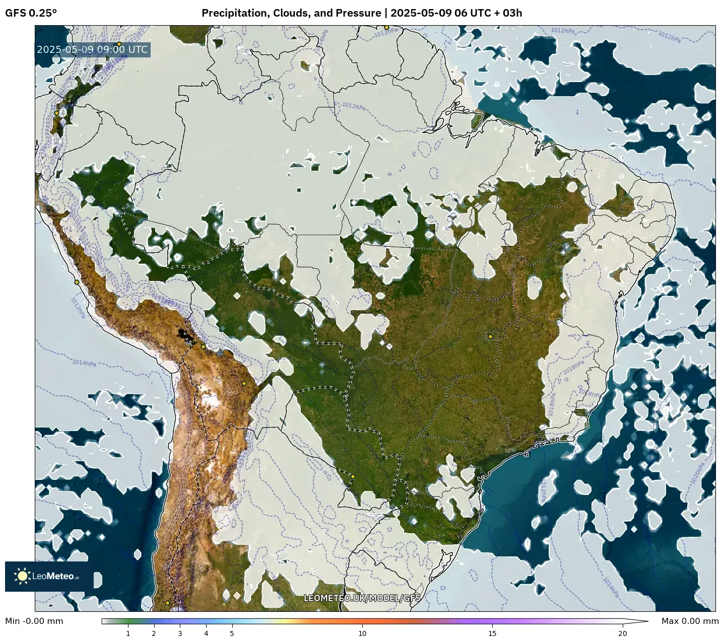 GFS - Brazil, Precipitation, Clouds, and Pressure GFS - Brazil, Precipitation, Clouds, and Pressure