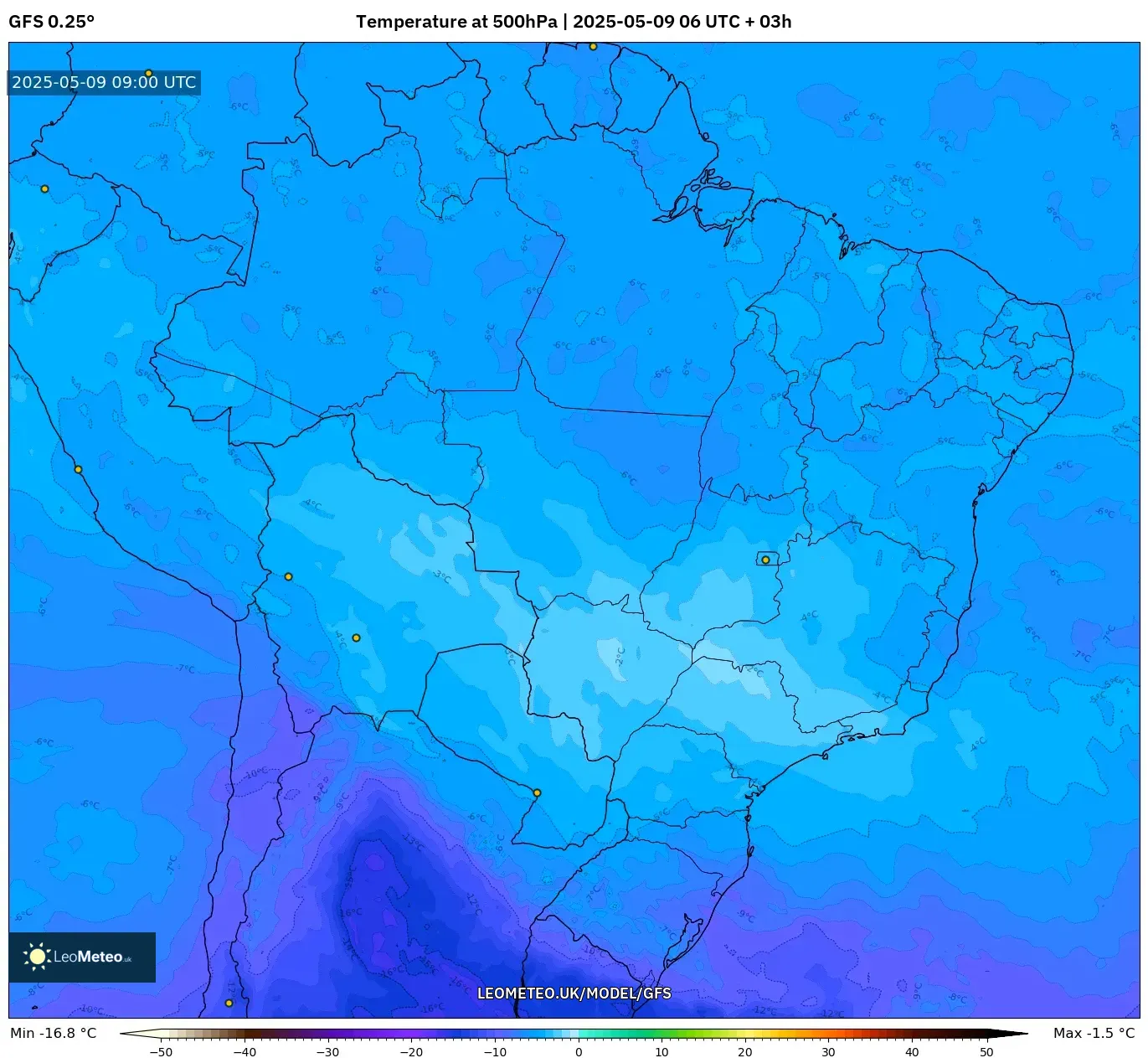 GFS - Brazil, Temperature at 500hPa GFS - Brazil, Temperature at 500hPa