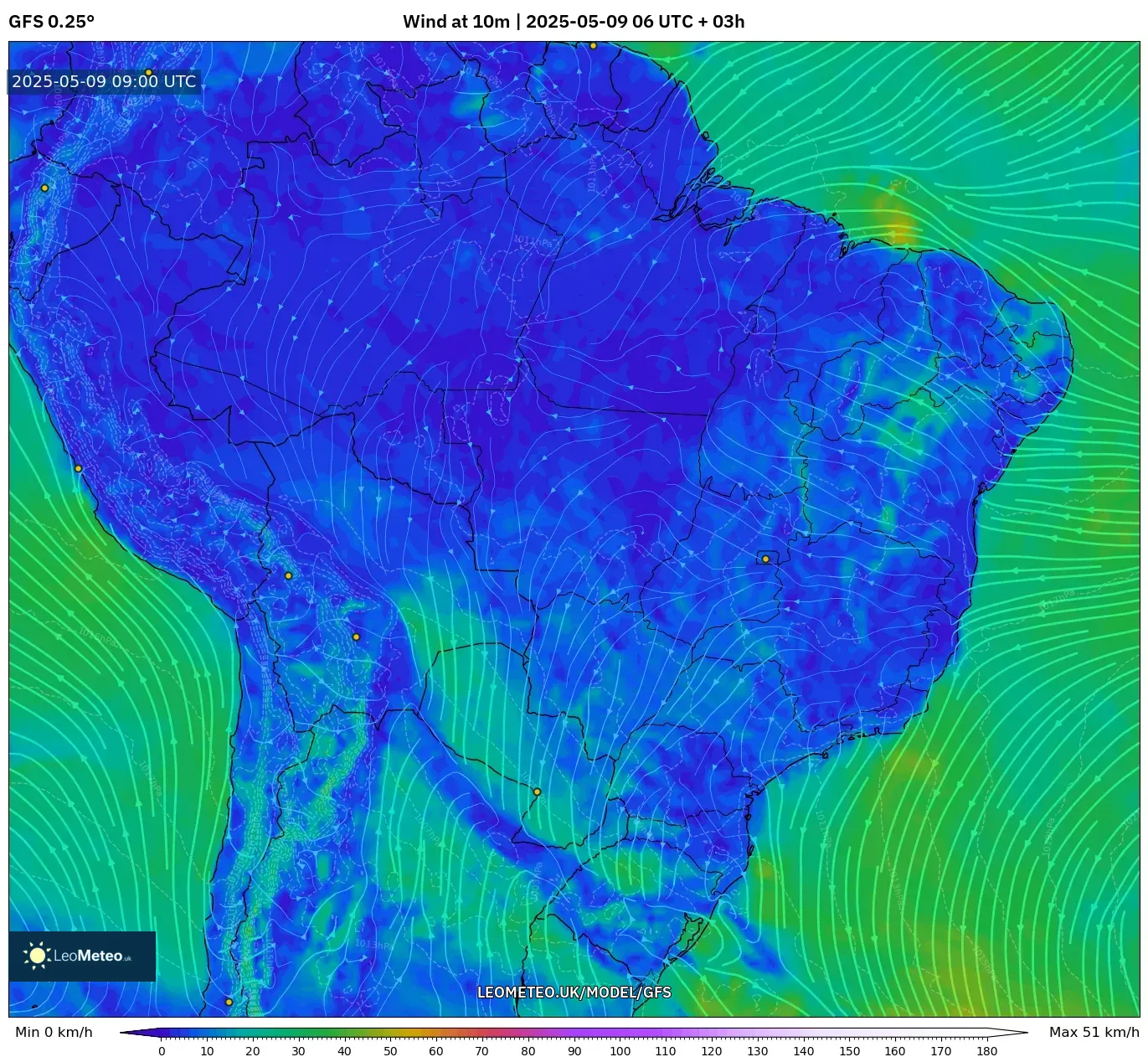 GFS - Brazil, Wind at 10m GFS - Brazil, Wind at 10m