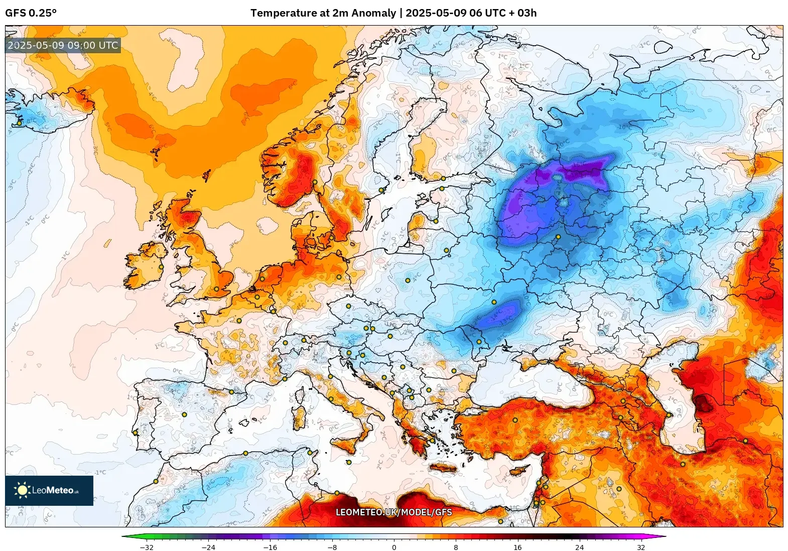 GFS - Europe, Temperature at 2m Anomaly