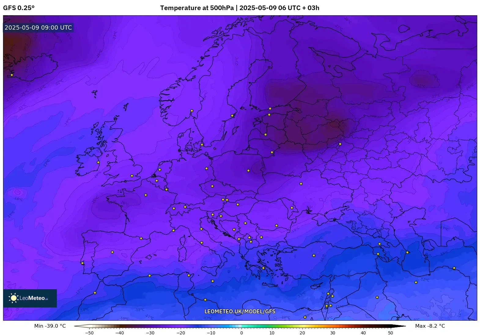GFS - Europe, Temperature at 500hPa