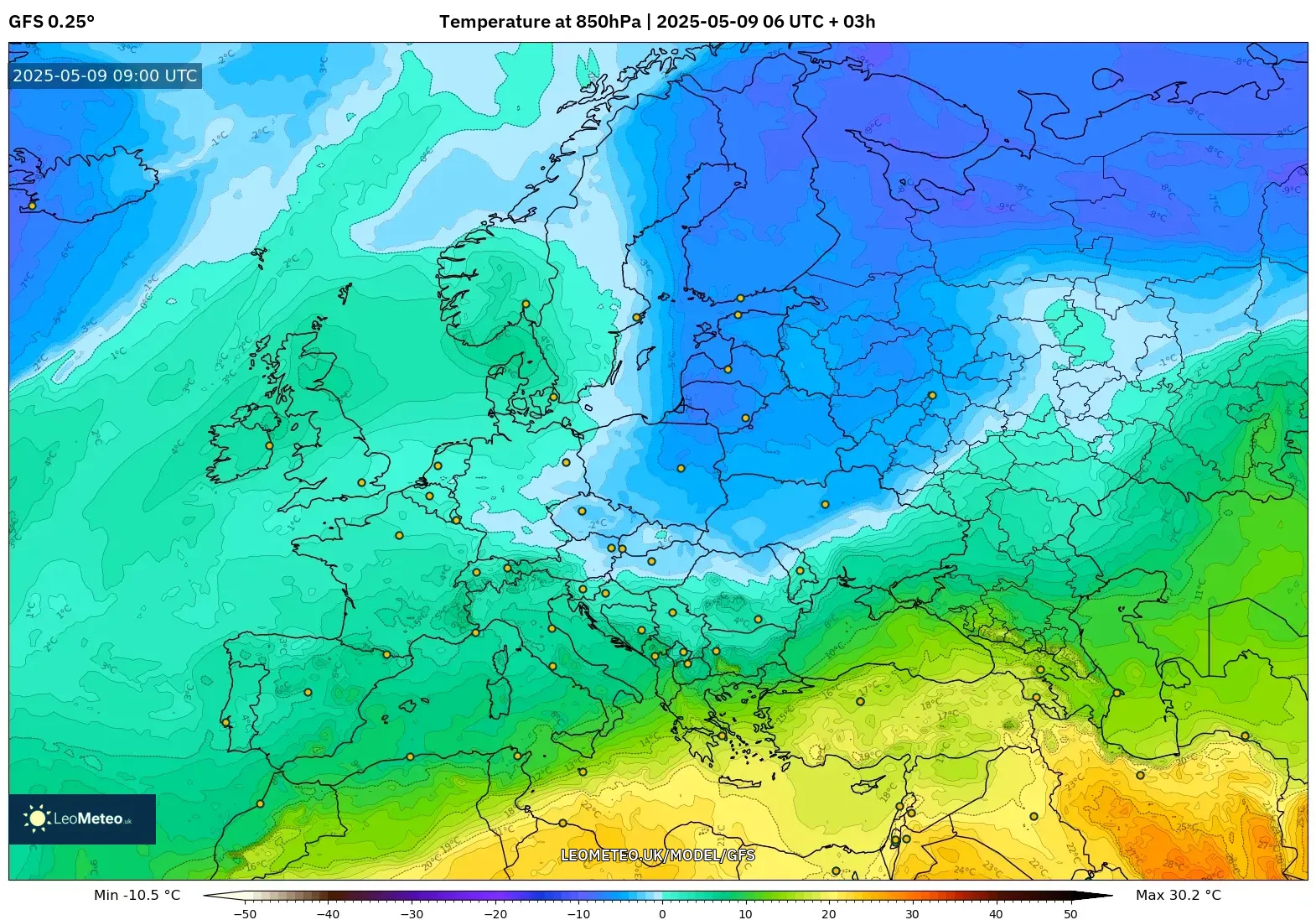 GFS - Europe, Temperature at 850hPa