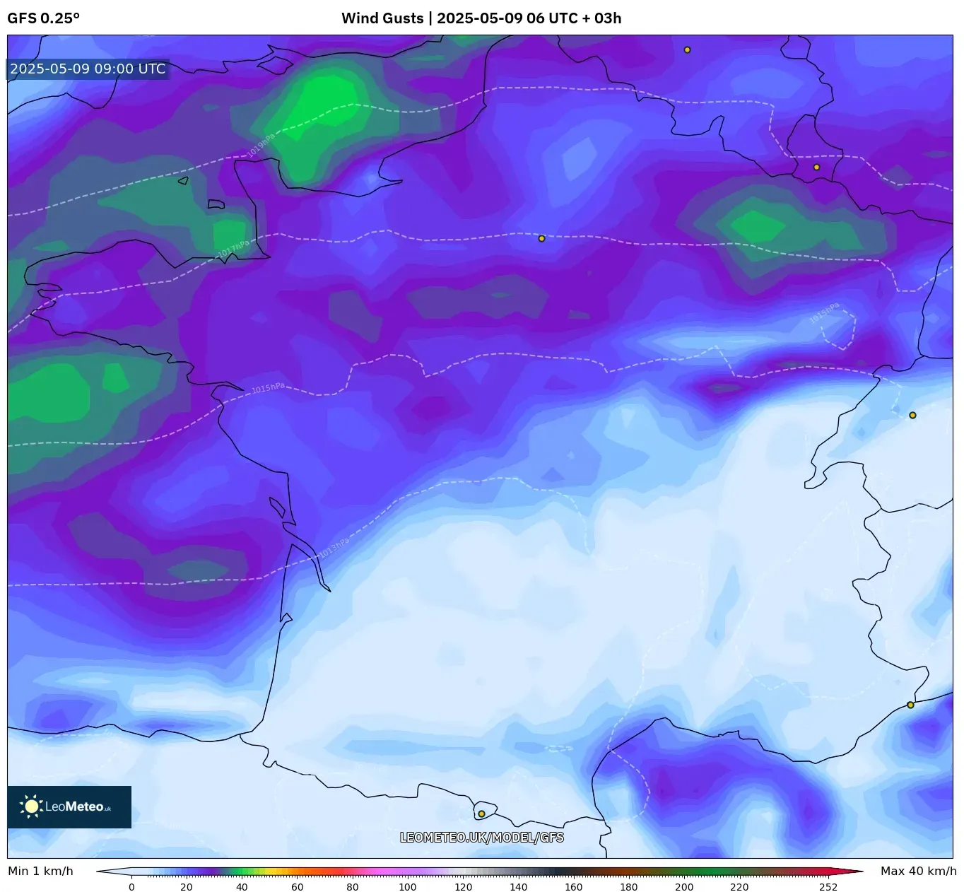 GFS - France, Wind Gusts GFS - France, Wind Gusts