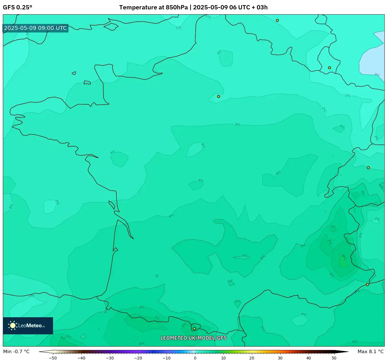 GFS - France, Temperature at 850hPa GFS - France, Temperature at 850hPa
