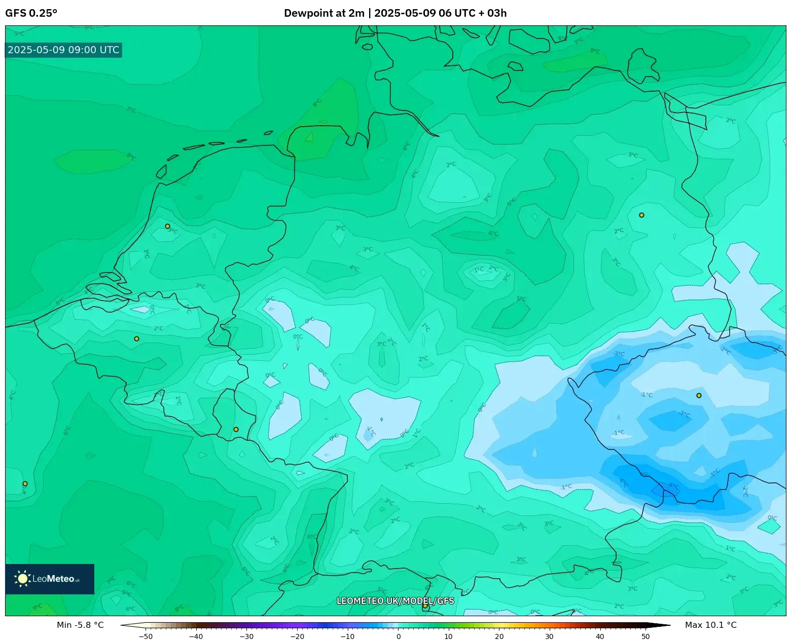 GFS - Germany, Dewpoint at 2m GFS - Germany, Dewpoint at 2m