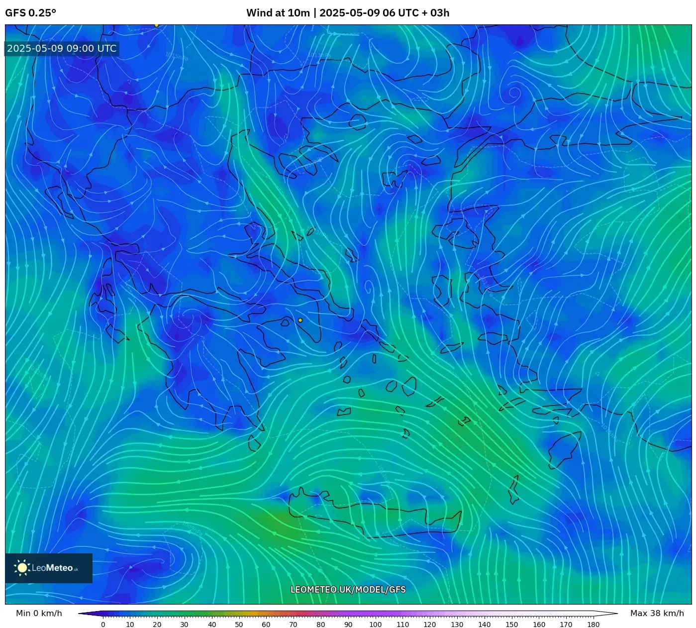 GFS - Greece, Wind at 10m GFS - Greece, Wind at 10m