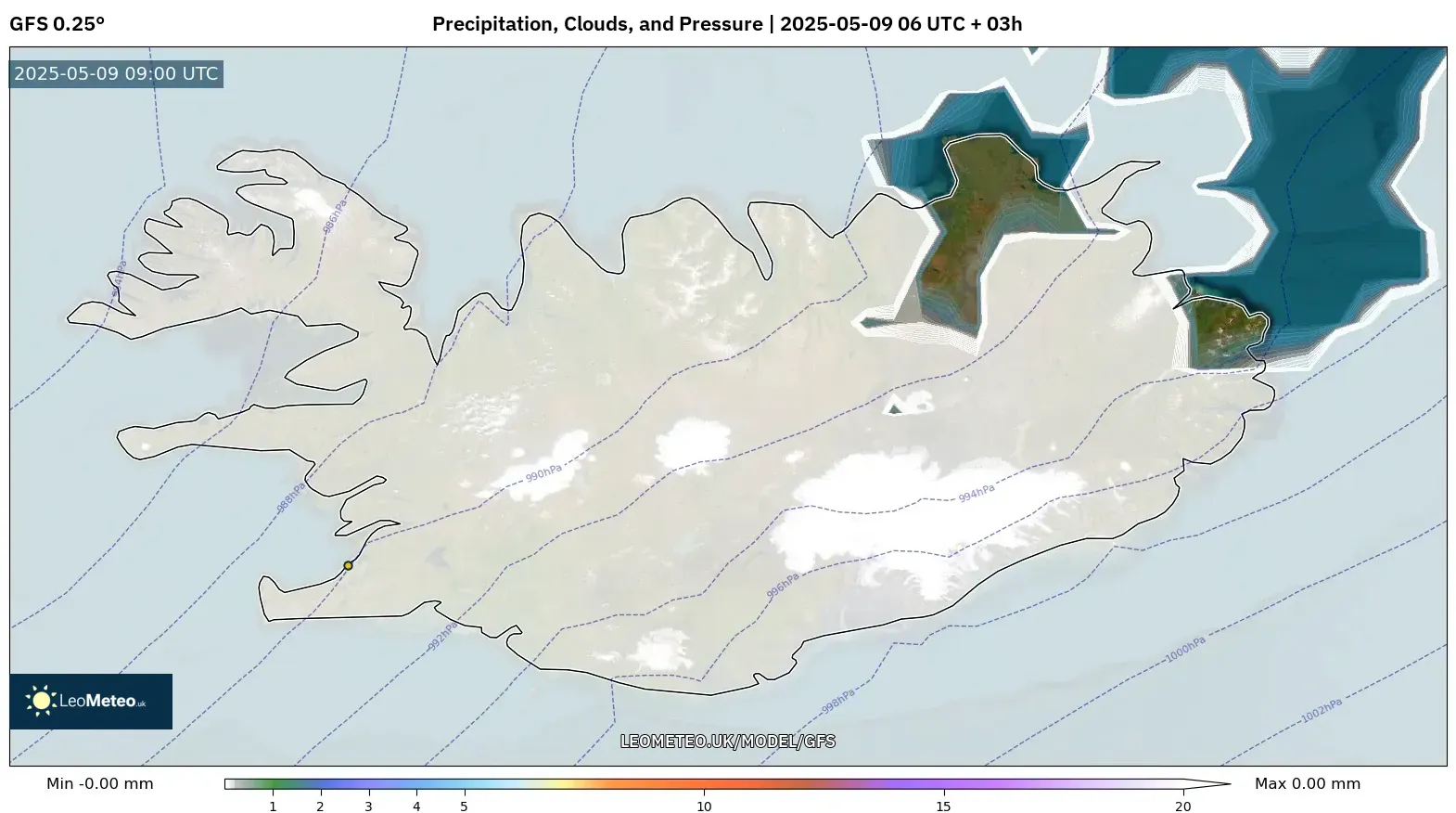 GFS - Iceland, Precipitation, Clouds, and Pressure GFS - Iceland, Precipitation, Clouds, and Pressure
