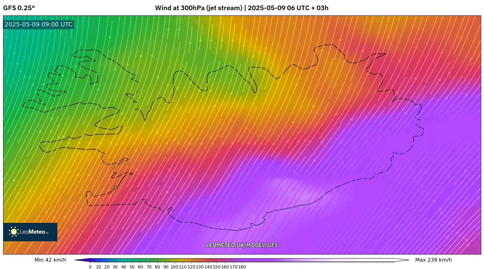 GFS - Iceland, Wind at 300hPa (jet stream) GFS - Iceland, Wind at 300hPa (jet stream)