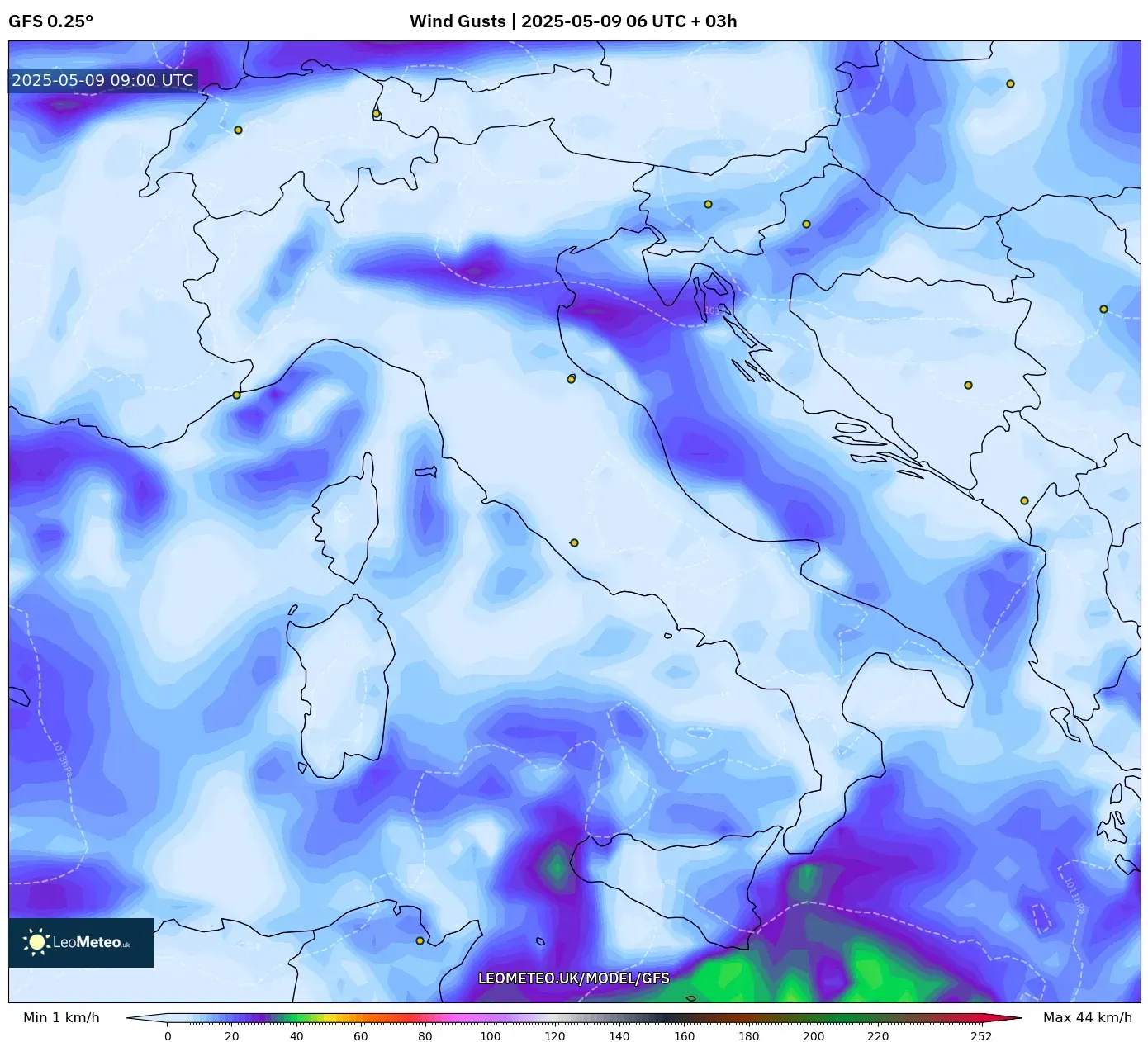 GFS - Italy, Wind Gusts GFS - Italy, Wind Gusts