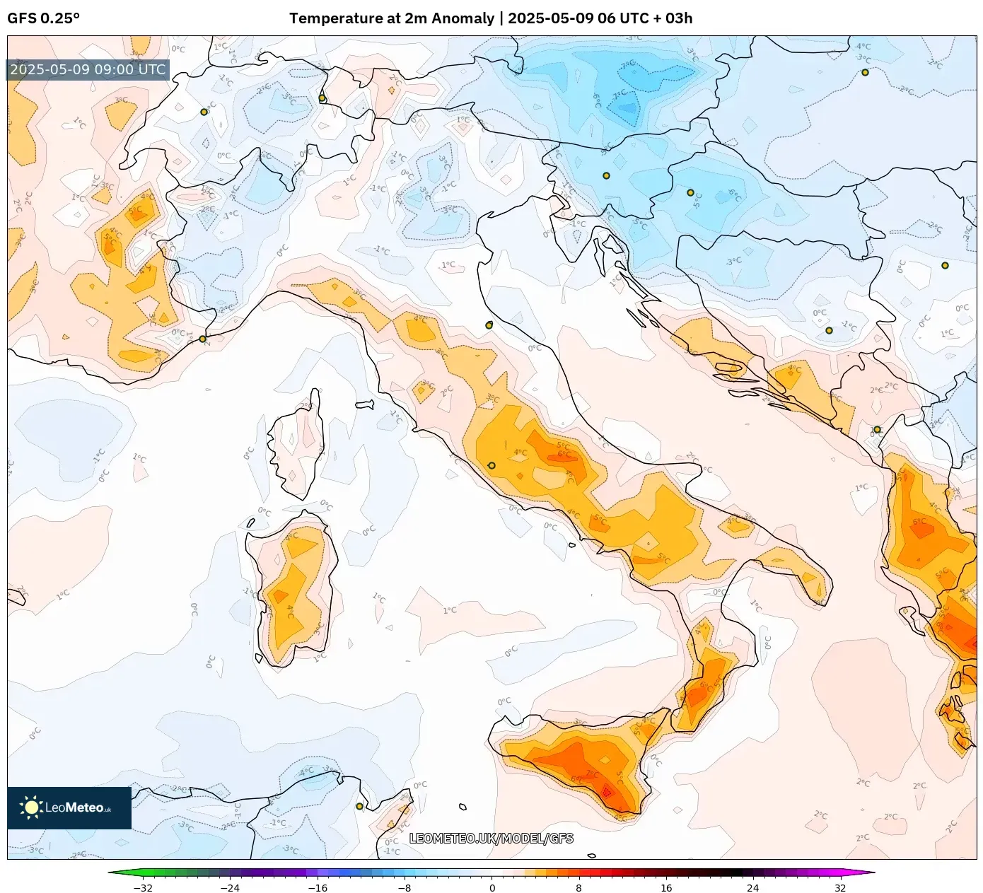 GFS - Italy, Temperature at 2m Anomaly GFS - Italy, Temperature at 2m Anomaly