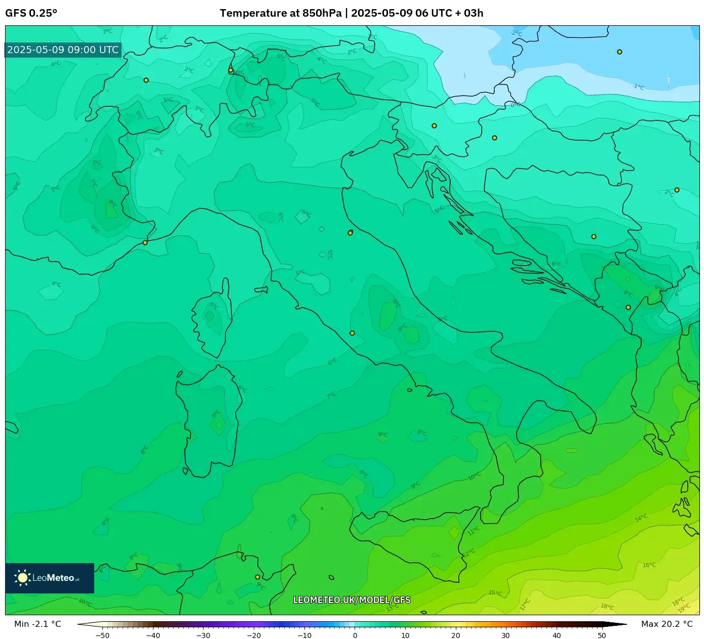 GFS - Italy, Temperature at 850hPa GFS - Italy, Temperature at 850hPa