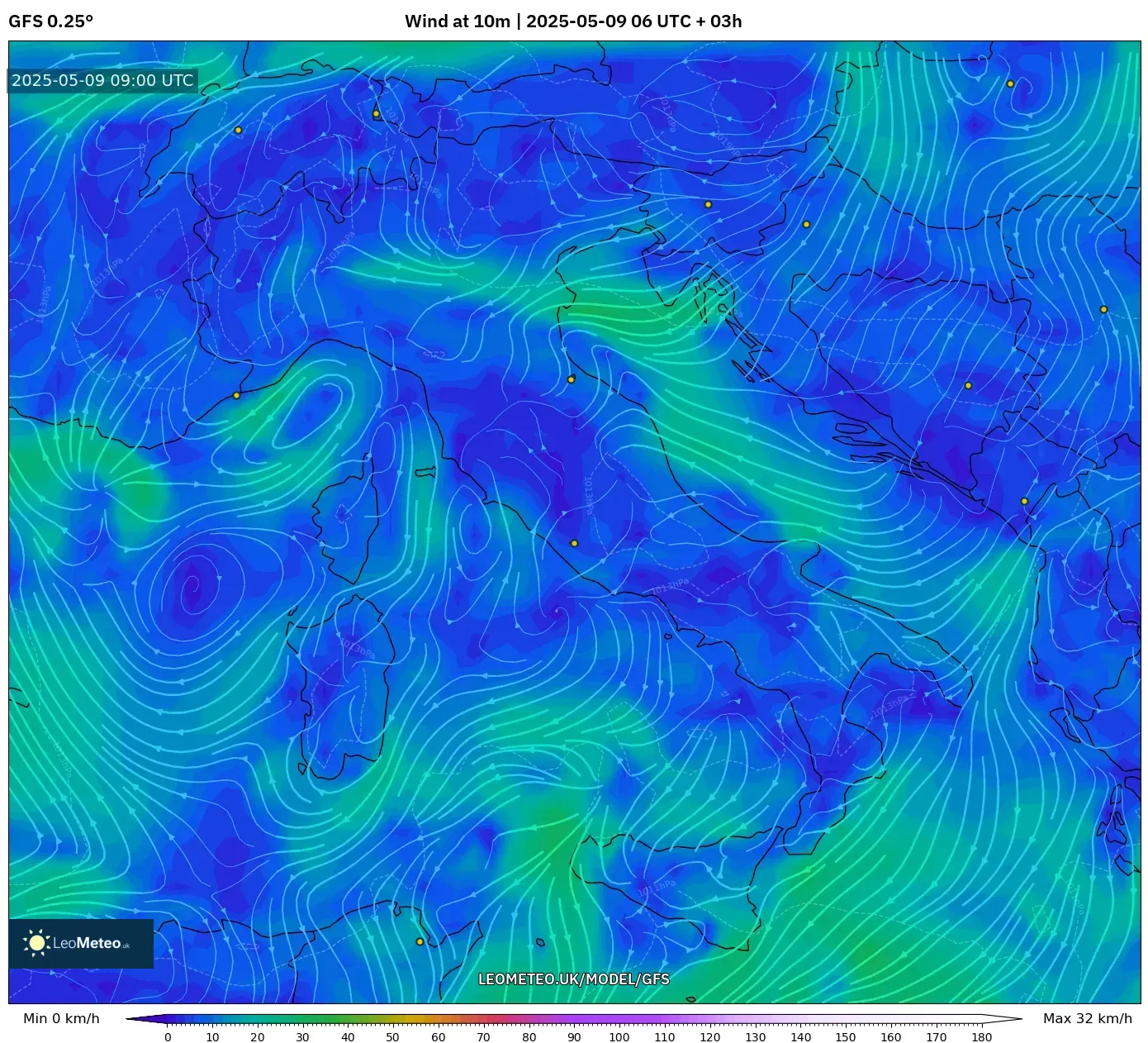 GFS - Italy, Wind at 10m GFS - Italy, Wind at 10m