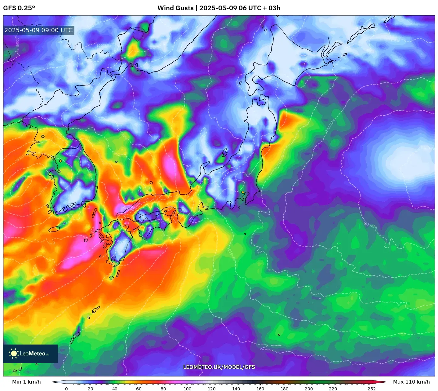 GFS - Japan, Wind Gusts GFS - Japan, Wind Gusts