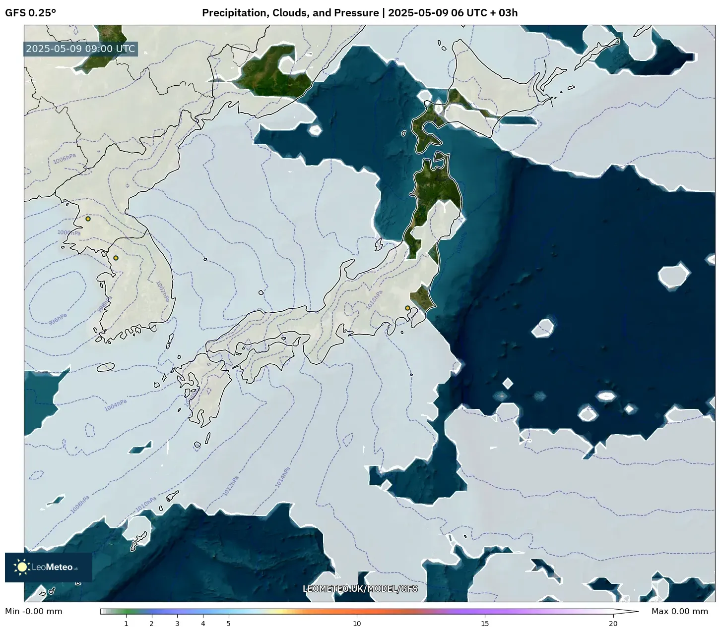 GFS - Japan, Precipitation, Clouds, and Pressure GFS - Japan, Precipitation, Clouds, and Pressure