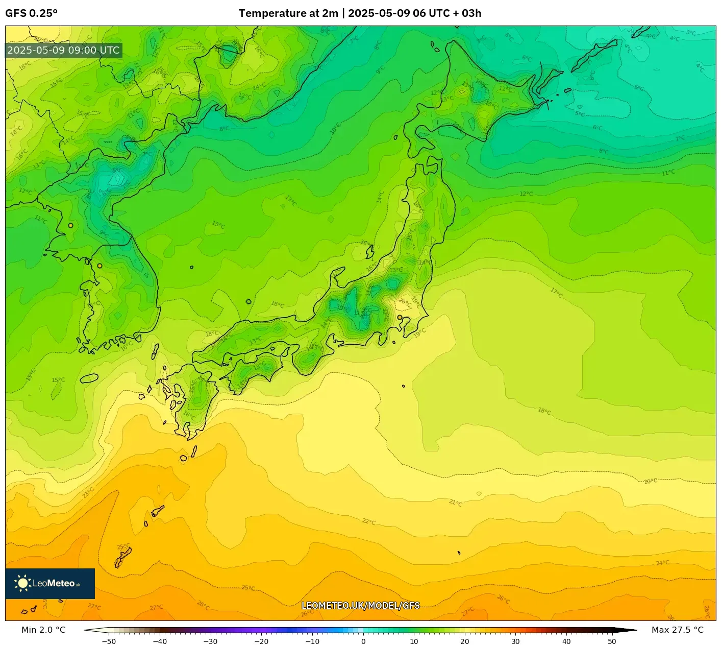 GFS - Japan, Temperature at 2m GFS - Japan, Temperature at 2m