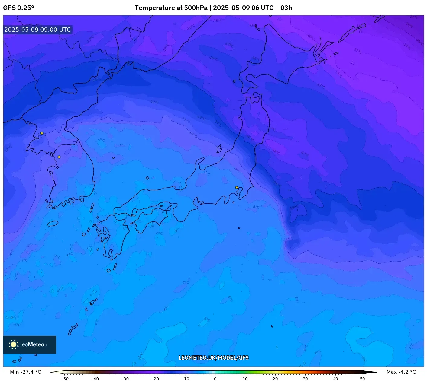 GFS - Japan, Temperature at 500hPa GFS - Japan, Temperature at 500hPa