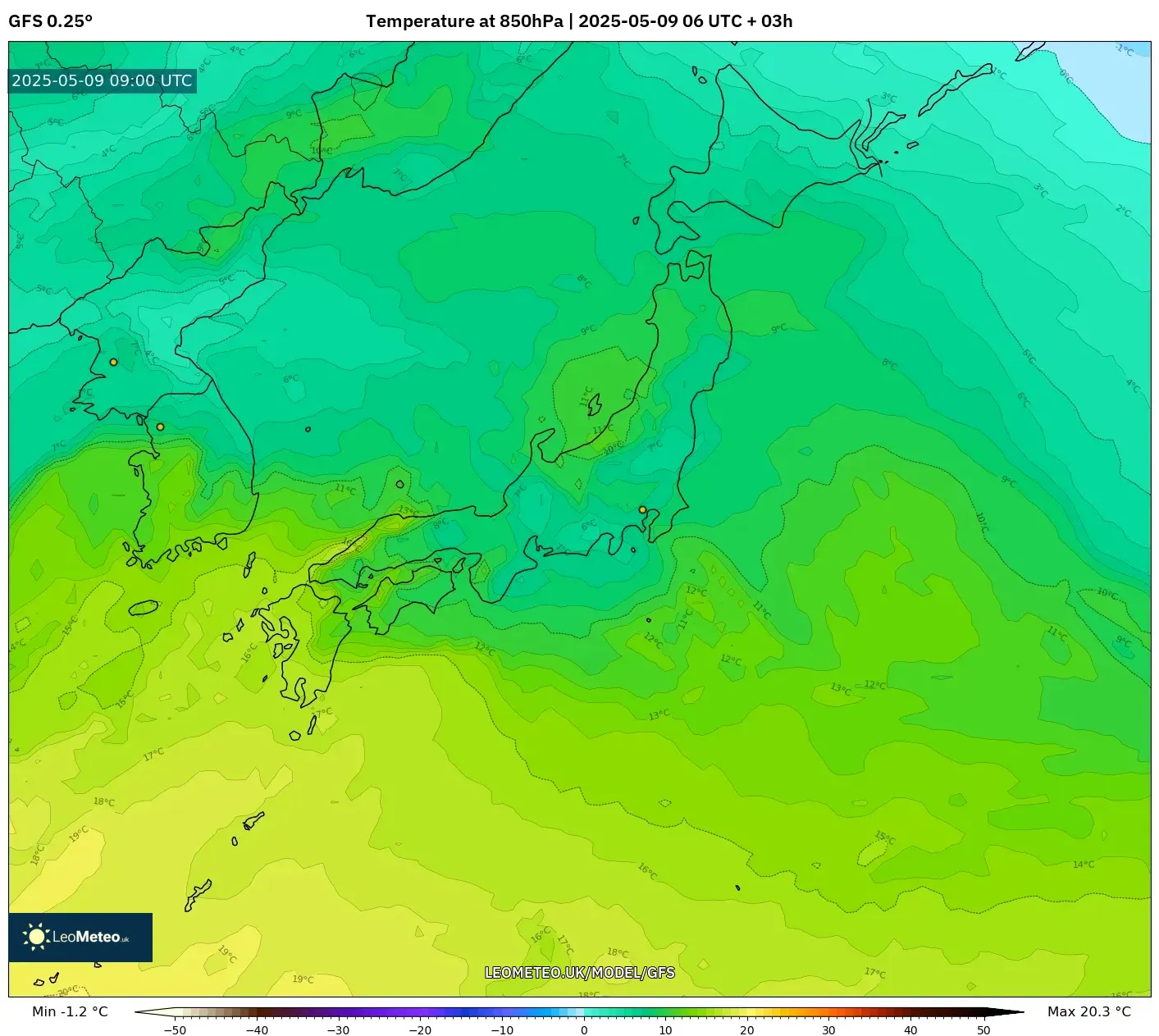 GFS - Japan, Temperature at 850hPa GFS - Japan, Temperature at 850hPa