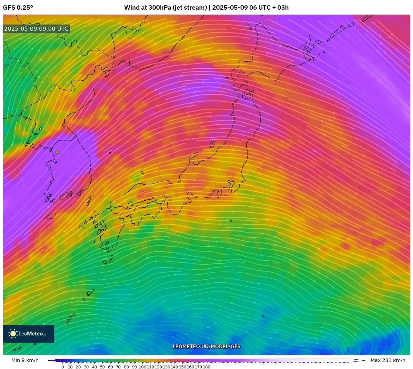 GFS - Japan, Wind at 300hPa (jet stream) GFS - Japan, Wind at 300hPa (jet stream)