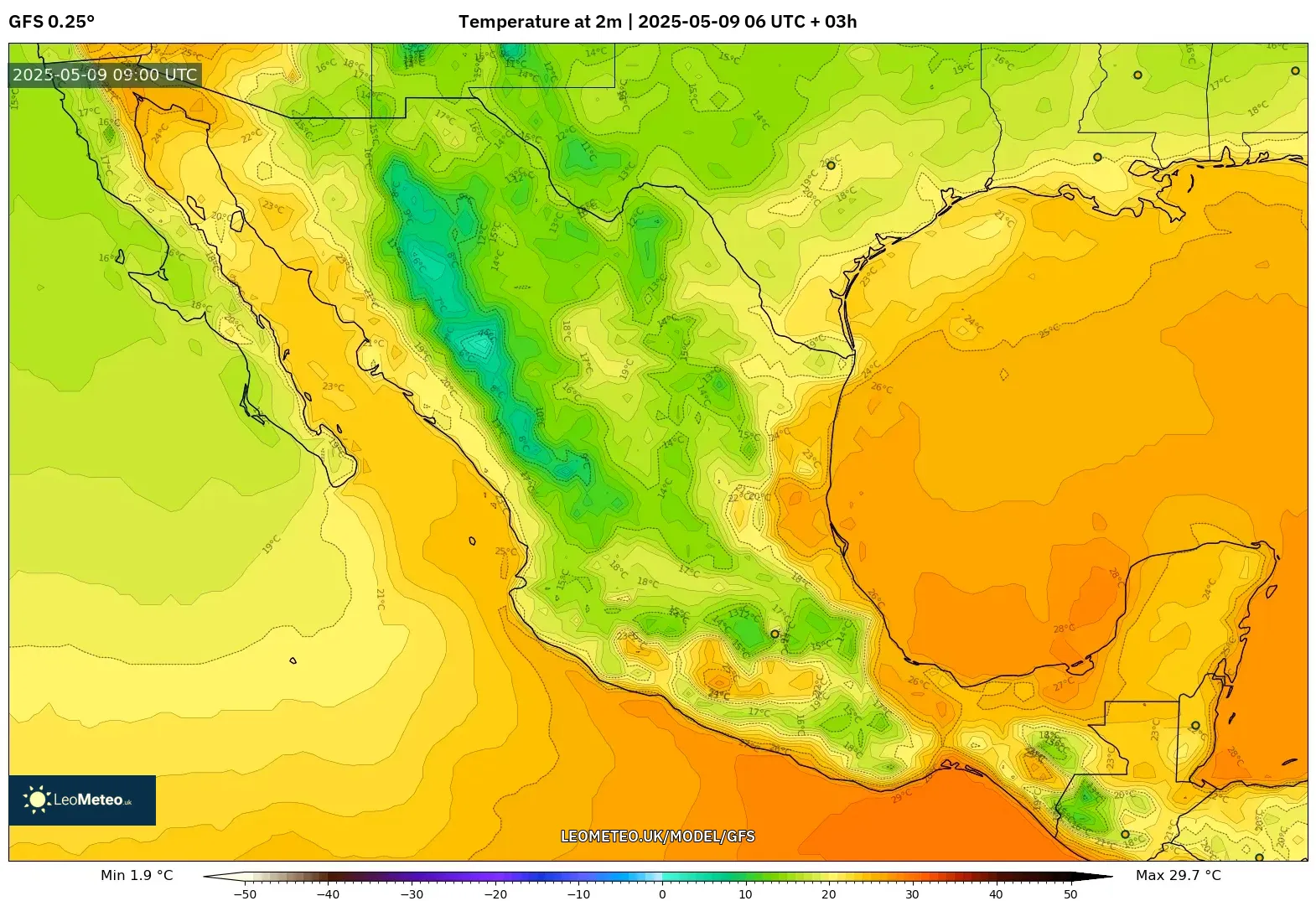 GFS - Mexico, Temperature at 2m GFS - Mexico, Temperature at 2m