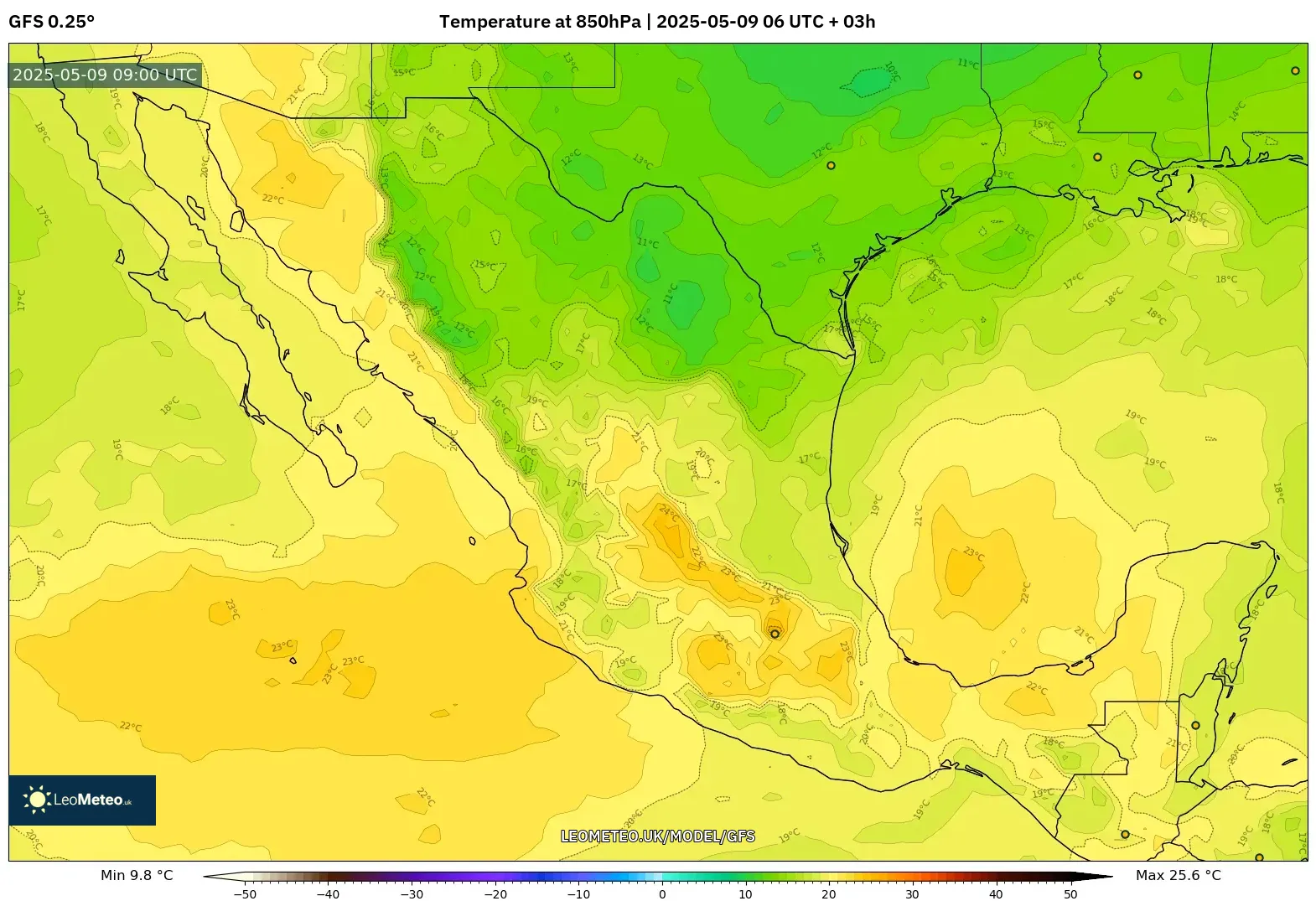 GFS - Mexico, Temperature at 850hPa GFS - Mexico, Temperature at 850hPa