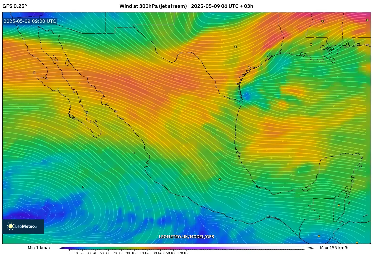 GFS - Mexico, Wind at 300hPa (jet stream) GFS - Mexico, Wind at 300hPa (jet stream)
