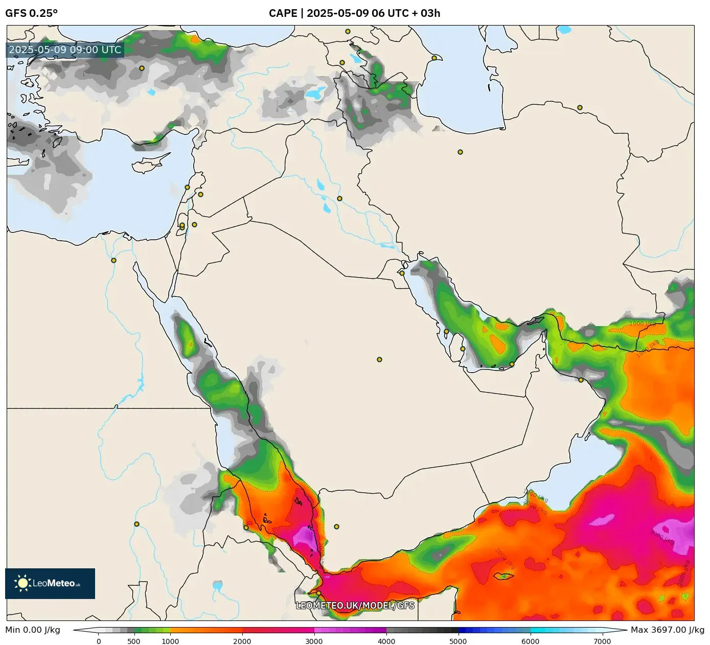 GFS - Middle East, CAPE GFS - Middle East, CAPE