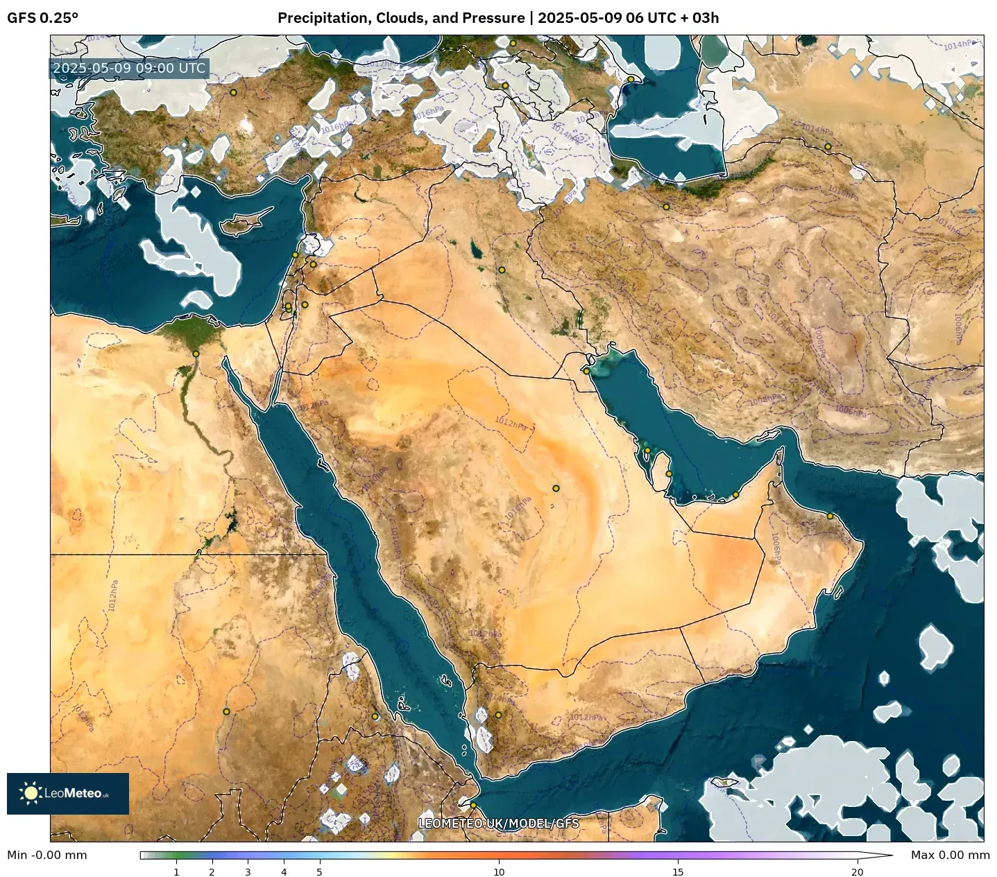 GFS - Middle East, Precipitation, Clouds, and Pressure GFS - Middle East, Precipitation, Clouds, and Pressure