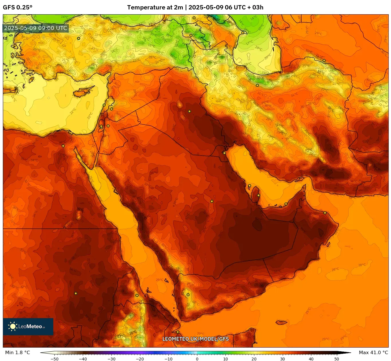 GFS - Middle East, Temperature at 2m GFS - Middle East, Temperature at 2m