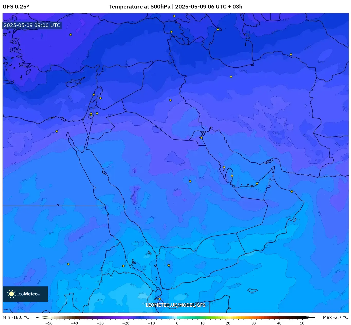 GFS - Middle East, Temperature at 500hPa GFS - Middle East, Temperature at 500hPa