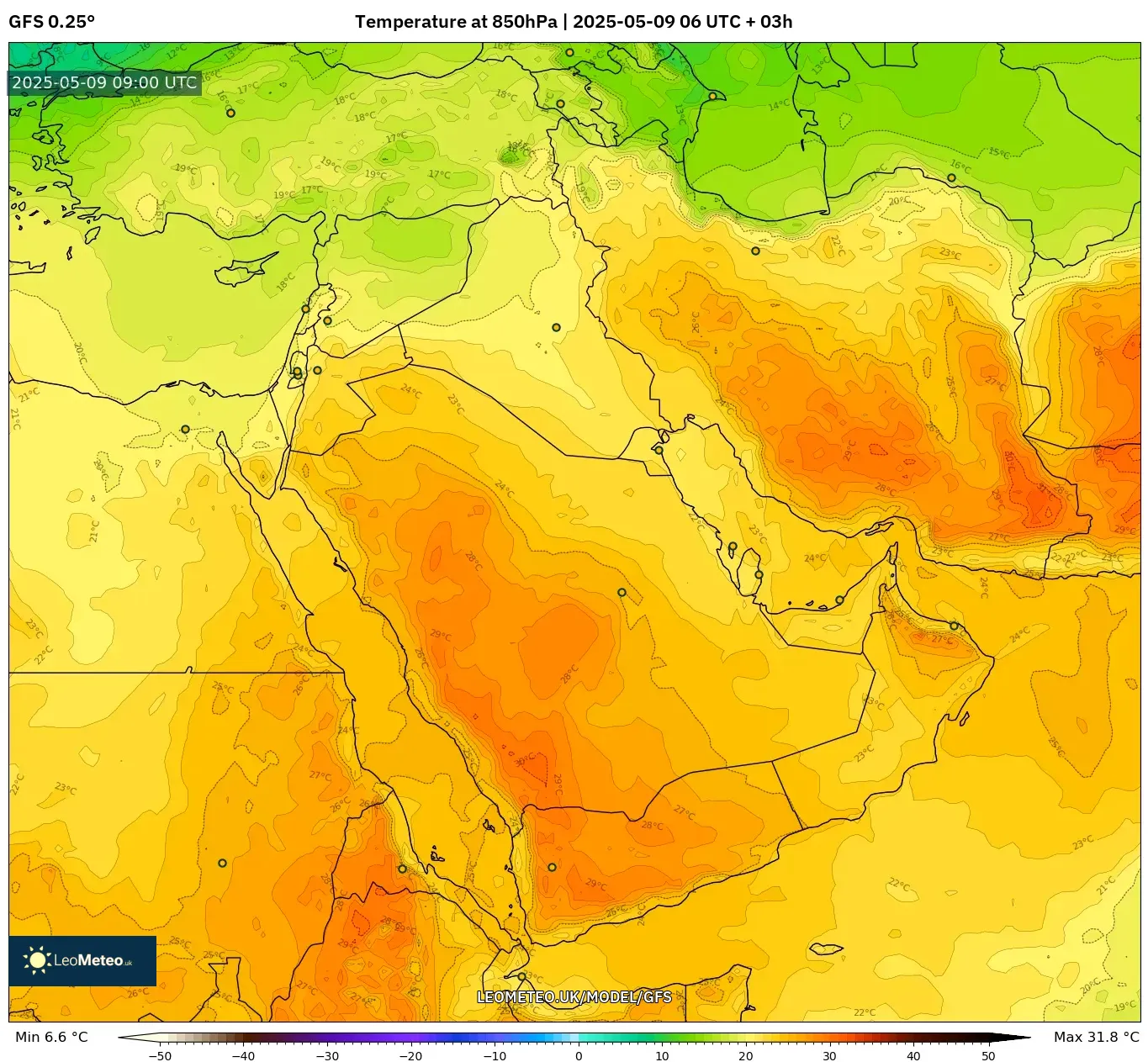 GFS - Middle East, Temperature at 850hPa GFS - Middle East, Temperature at 850hPa
