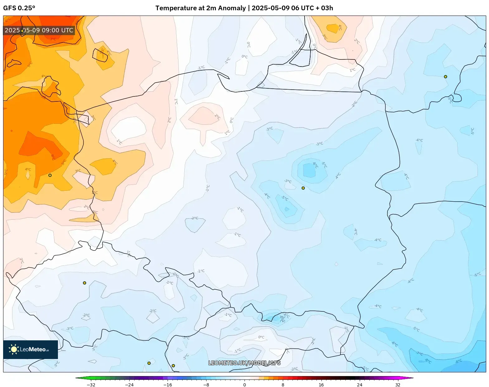 GFS - Poland, Temperature at 2m Anomaly GFS - Poland, Temperature at 2m Anomaly