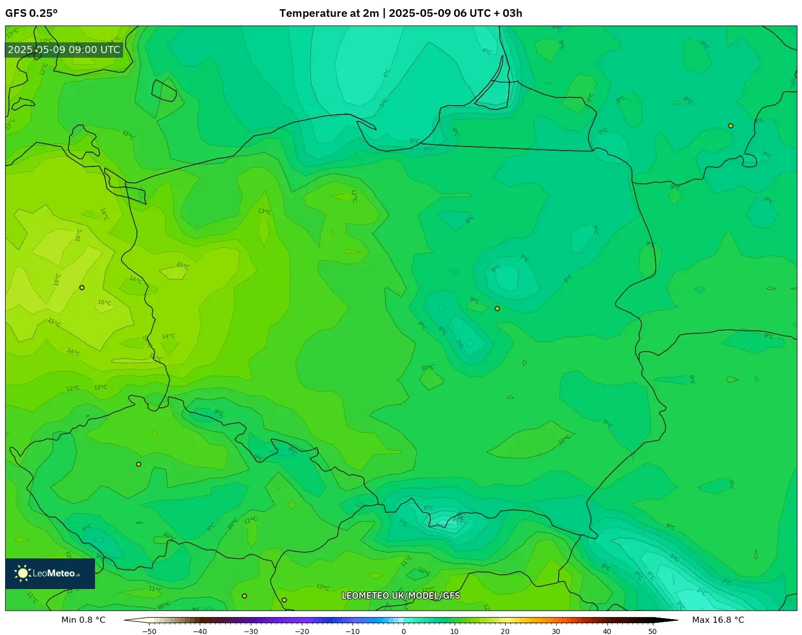 GFS - Poland, Temperature at 2m GFS - Poland, Temperature at 2m