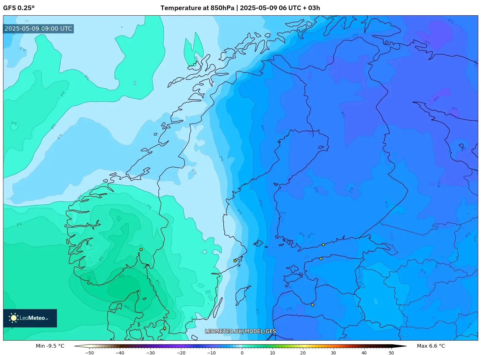 GFS - Scandinavia, Temperature at 850hPa GFS - Scandinavia, Temperature at 850hPa