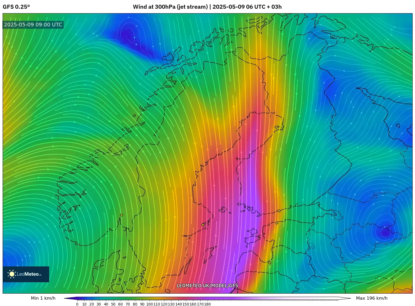 GFS - Scandinavia, Wind at 300hPa (jet stream) GFS - Scandinavia, Wind at 300hPa (jet stream)