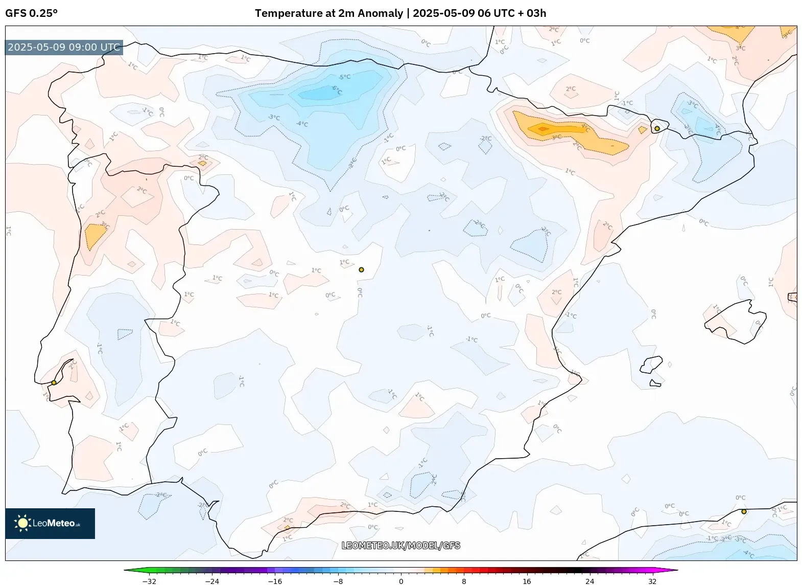 GFS - Spain, Temperature at 2m Anomaly GFS - Spain, Temperature at 2m Anomaly