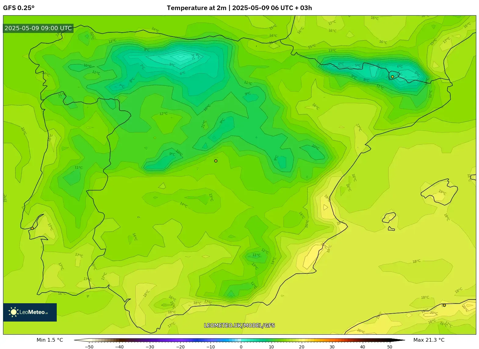 GFS - Spain, Temperature at 2m GFS - Spain, Temperature at 2m