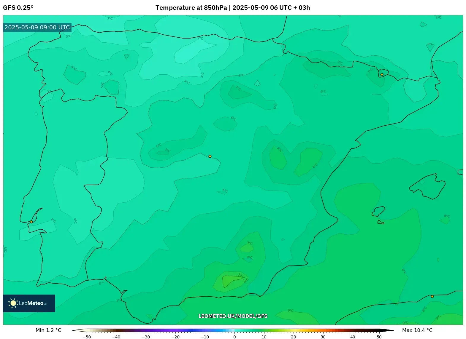 GFS - Spain, Temperature at 850hPa GFS - Spain, Temperature at 850hPa