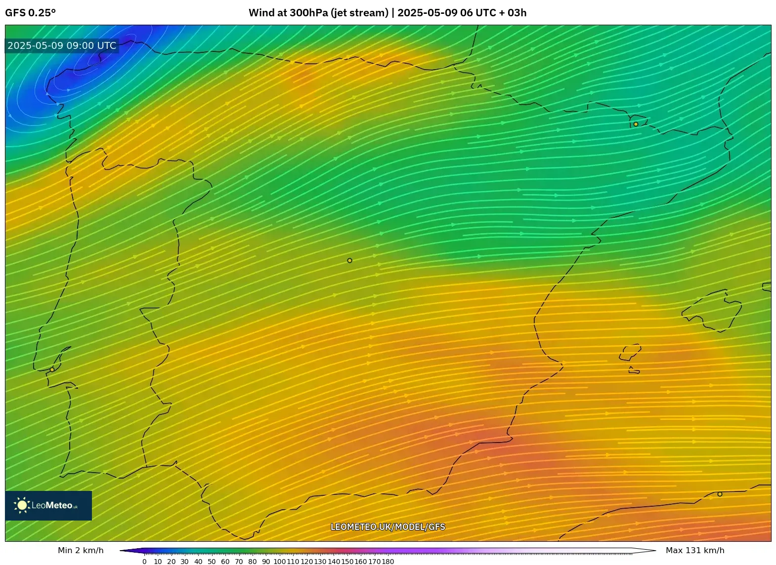 GFS - Spain, Wind at 300hPa (jet stream) GFS - Spain, Wind at 300hPa (jet stream)