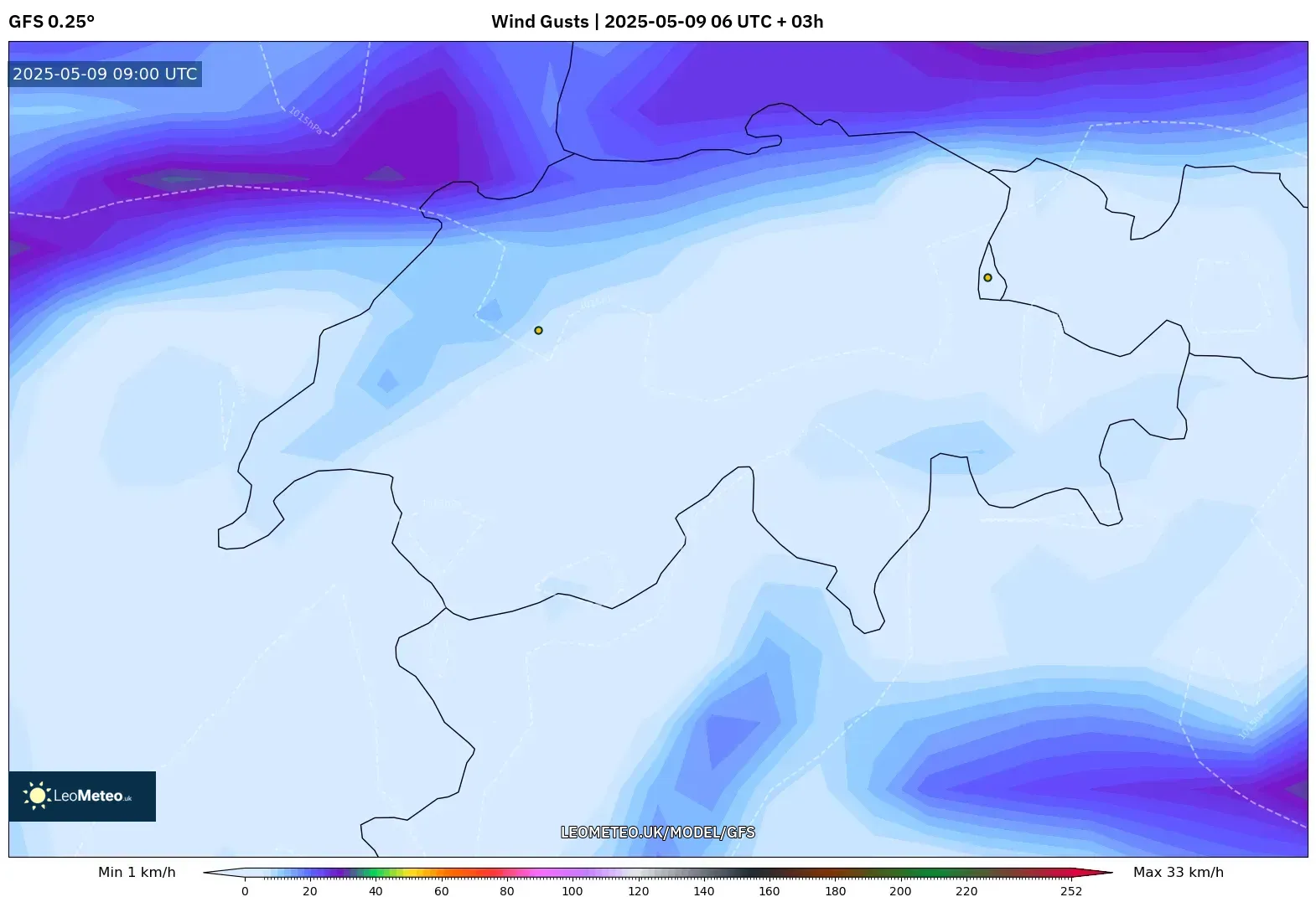 GFS - Switzerland, Wind Gusts GFS - Switzerland, Wind Gusts