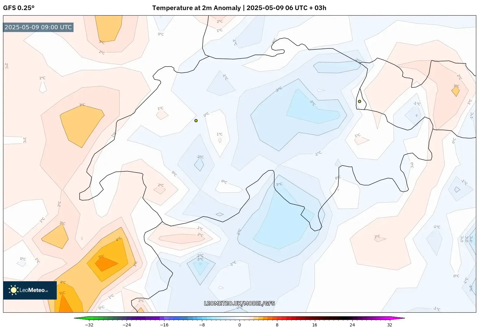 GFS - Switzerland, Temperature at 2m Anomaly GFS - Switzerland, Temperature at 2m Anomaly