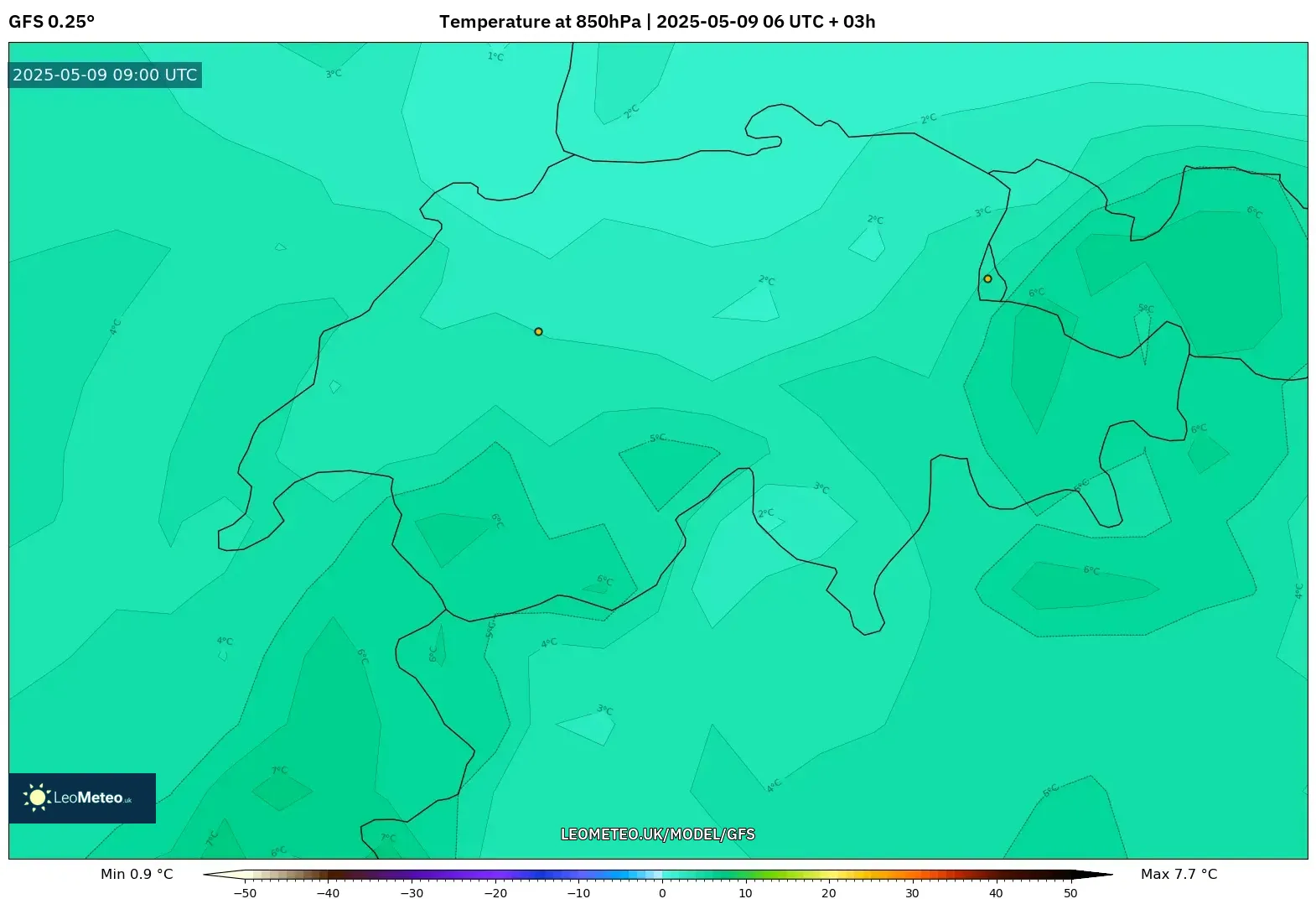 GFS - Switzerland, Temperature at 850hPa GFS - Switzerland, Temperature at 850hPa