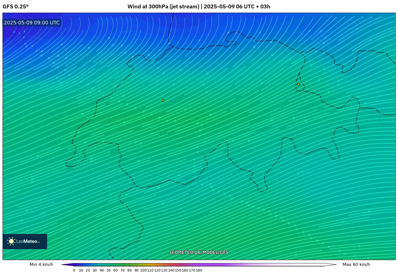 GFS - Switzerland, Wind at 300hPa (jet stream) GFS - Switzerland, Wind at 300hPa (jet stream)