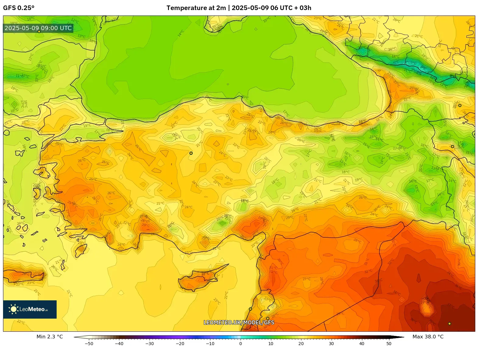 GFS - Turkey, Temperature at 2m GFS - Turkey, Temperature at 2m