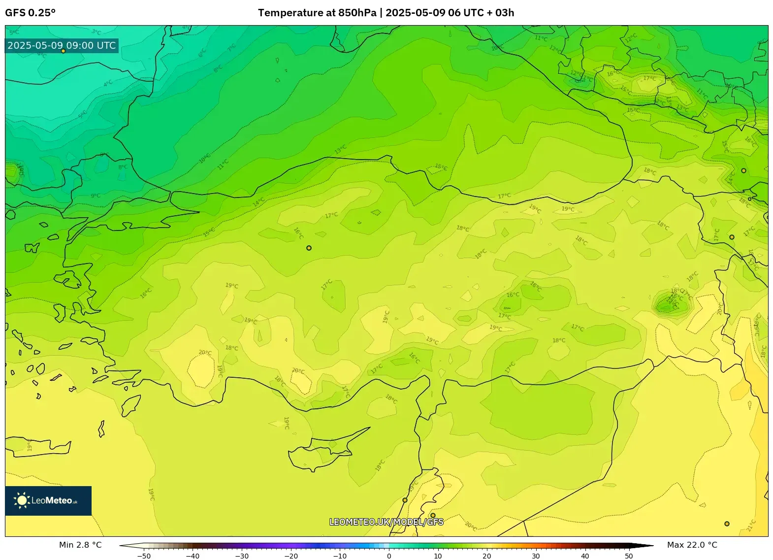 GFS - Turkey, Temperature at 850hPa GFS - Turkey, Temperature at 850hPa