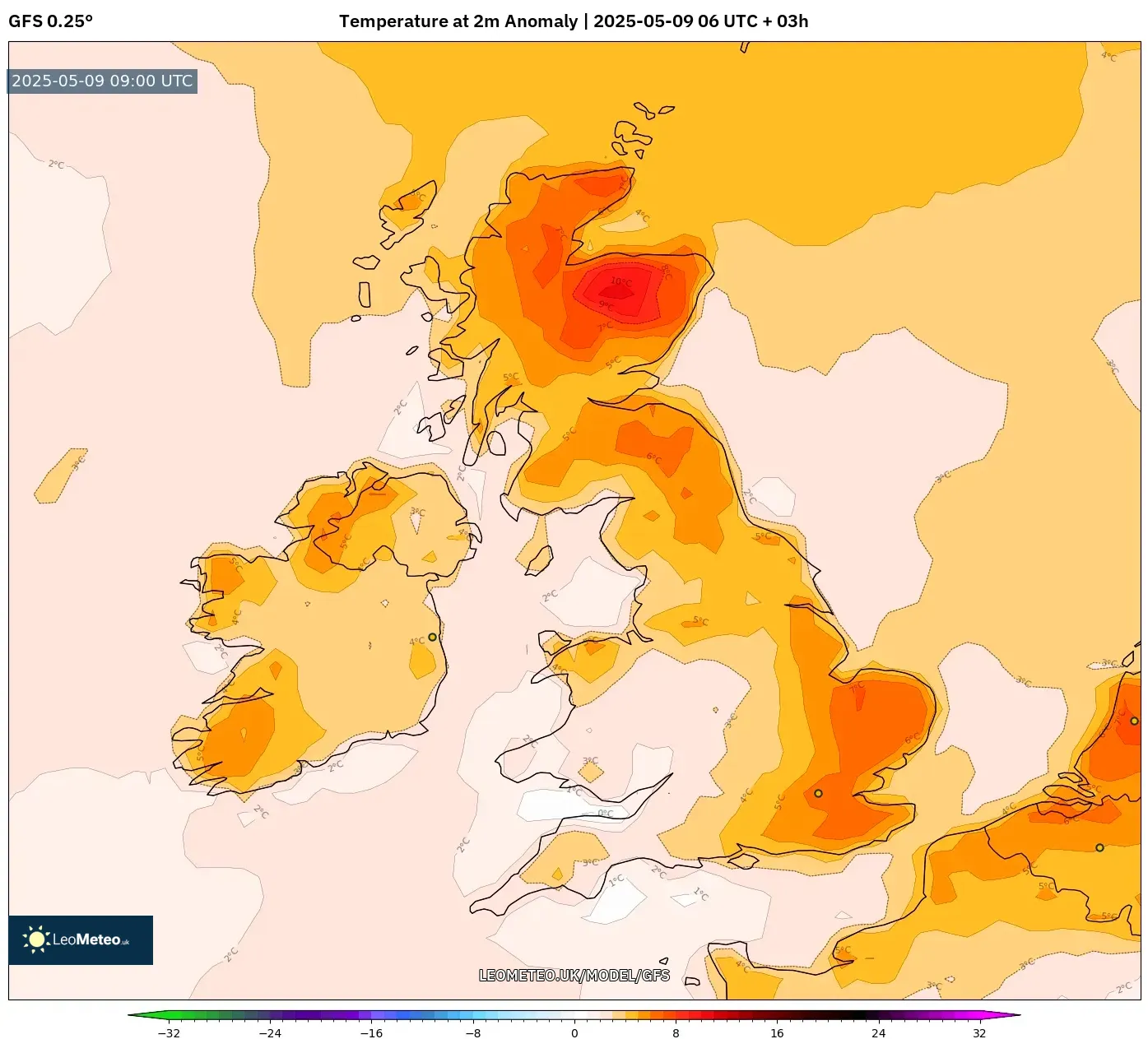 GFS - United Kingdom, Temperature at 2m Anomaly GFS - United Kingdom, Temperature at 2m Anomaly