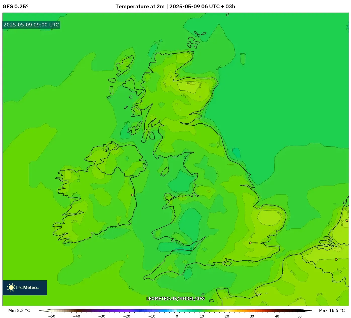 GFS - United Kingdom, Temperature at 2m GFS - United Kingdom, Temperature at 2m